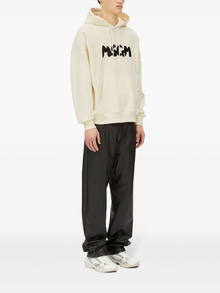 Msgm Felpa Beige Uomo Cappuccio Logo 1