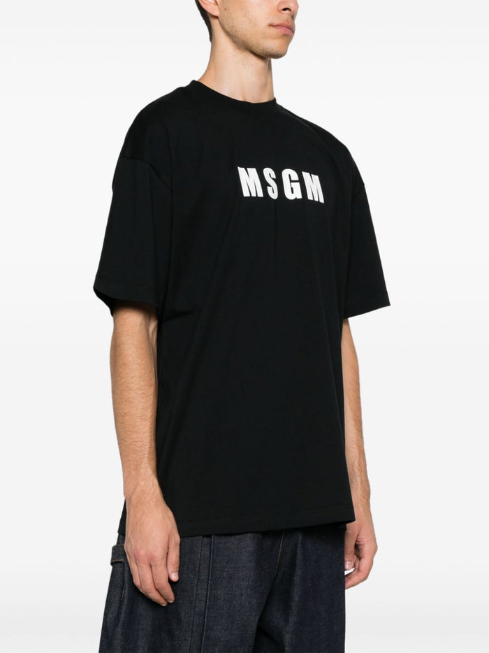 Msgm T-shirt Nero Uomo Logo Stampatello 2