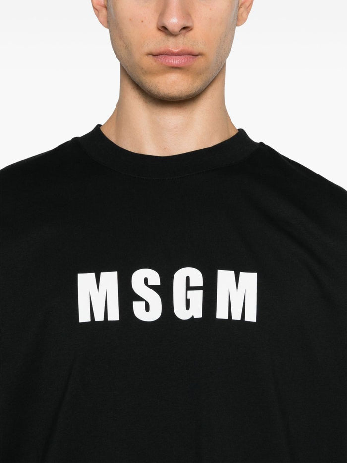 Msgm T-shirt Nero Uomo Logo Stampatello 4