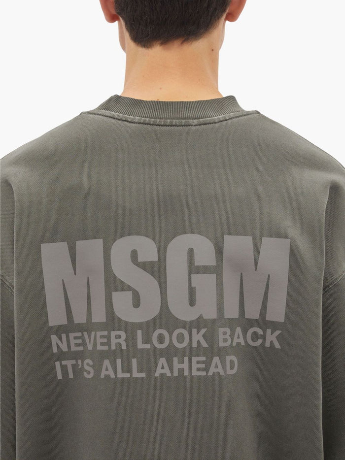 Msgm Felpa Grigio Uomo Stampa Logo Posteriore 4