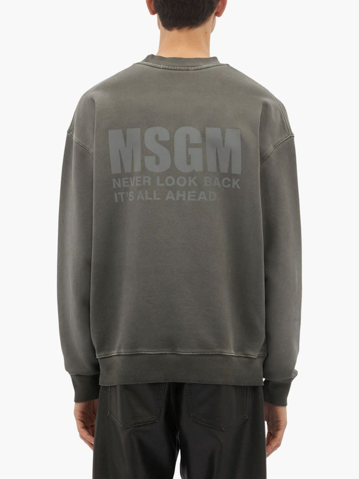 Msgm Felpa Grigio Uomo Stampa Logo Posteriore 3