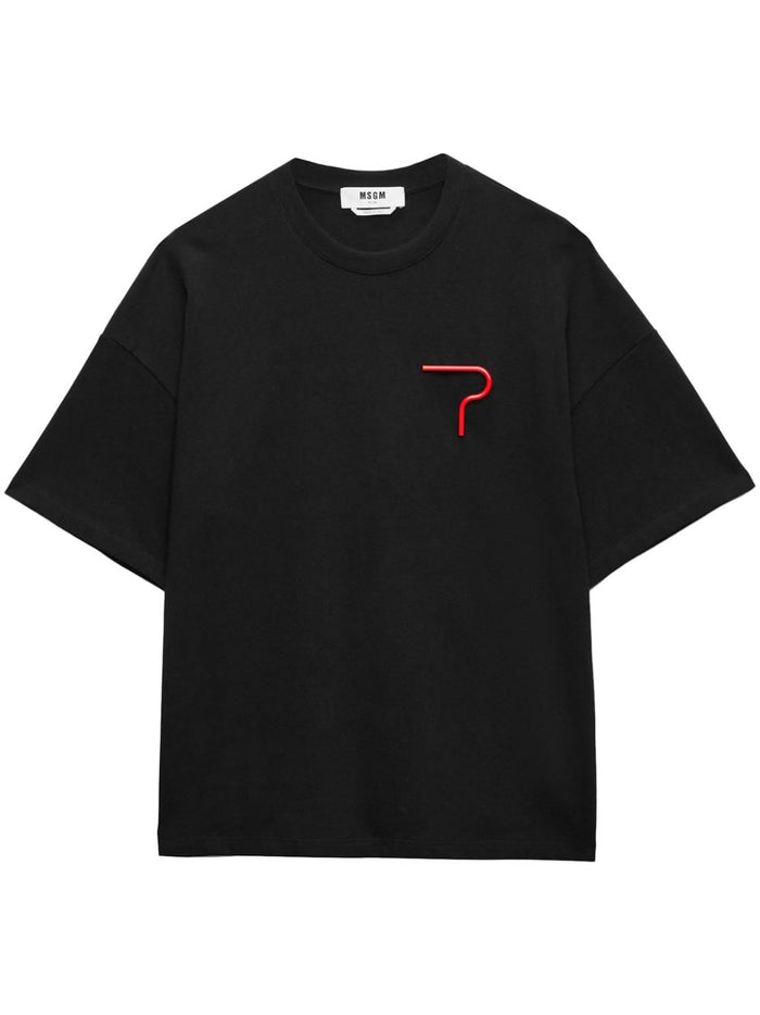 Msgm T-shirt Nero Uomo con Applicazione Rossa 5