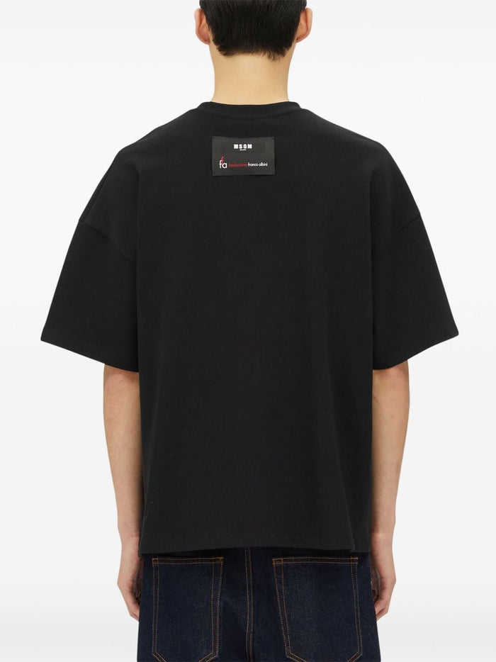 Msgm T-shirt Nero Uomo con Applicazione Rossa 3