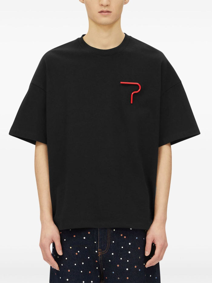 Msgm T-shirt Nero Uomo con Applicazione Rossa 2