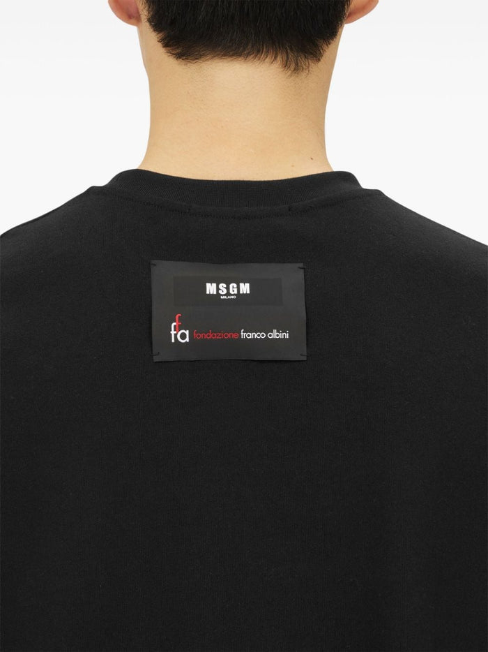 Msgm T-shirt Nero Uomo con Applicazione Rossa 4