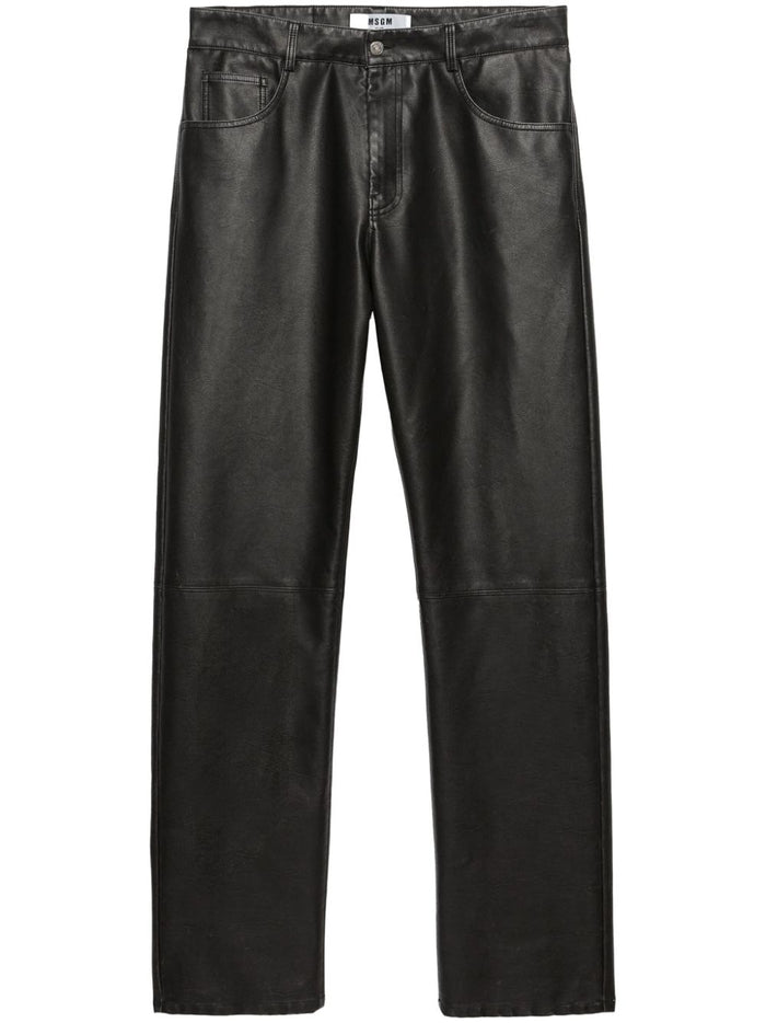 Msgm Pantalone Nero Uomo Pelle 5