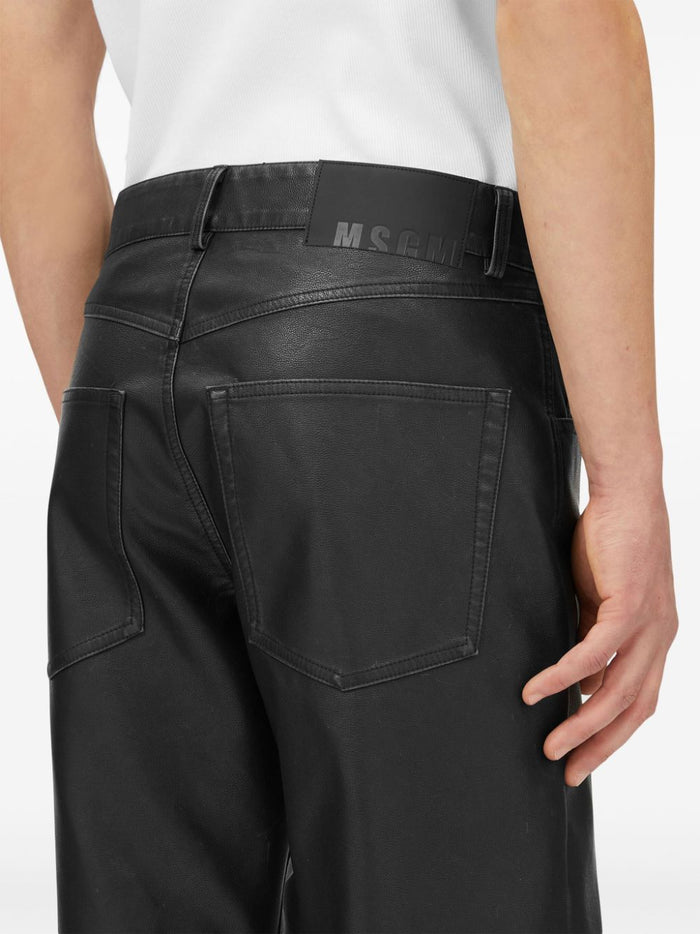 Msgm Pantalone Nero Uomo Pelle 4