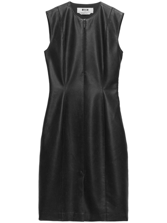 Msgm Women's Black Dress Faux Leather with Zip 5