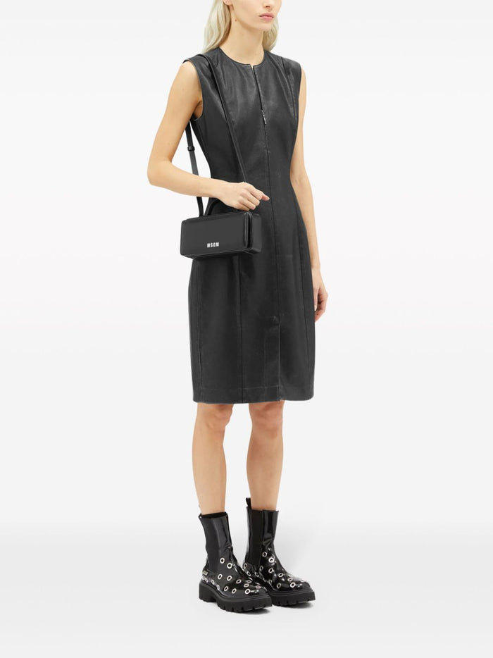 Msgm Women's Black Dress Faux Leather with Zip 1