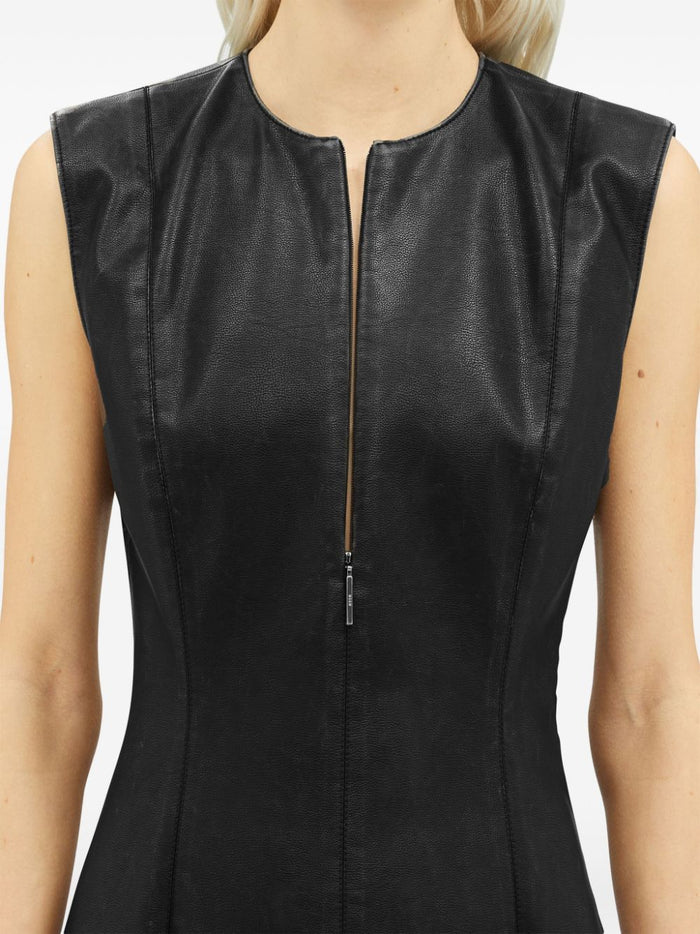 Msgm Women's Black Dress Faux Leather with Zip 4