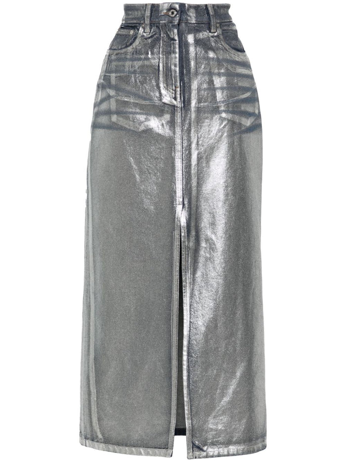 Msgm Women's Blue Skirt Waxed Effect 5