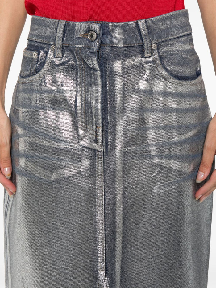 Msgm Women's Blue Skirt Waxed Effect 4