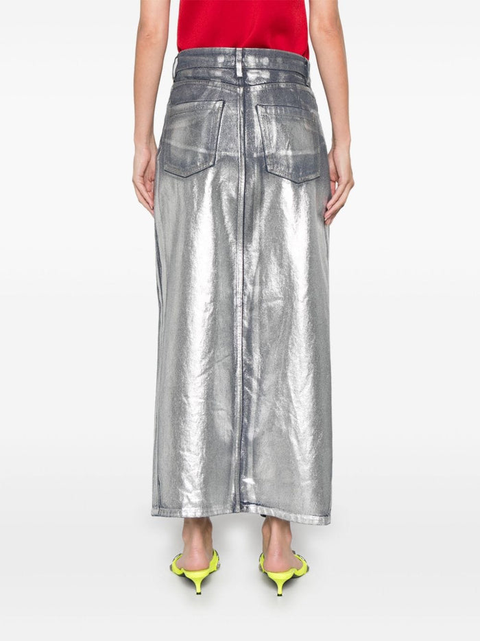 Msgm Women's Blue Skirt Waxed Effect 3