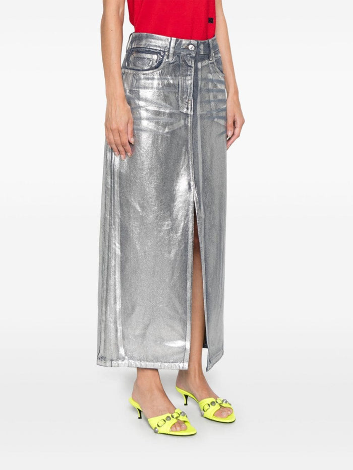 Msgm Women's Blue Skirt Waxed Effect 2