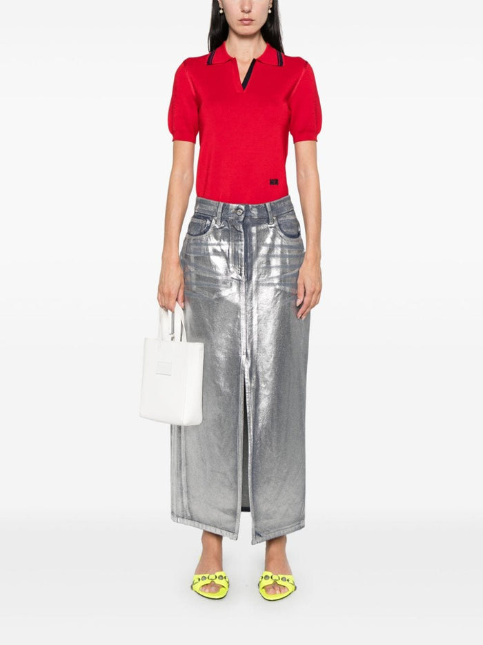 Msgm Women's Blue Skirt Waxed Effect 1