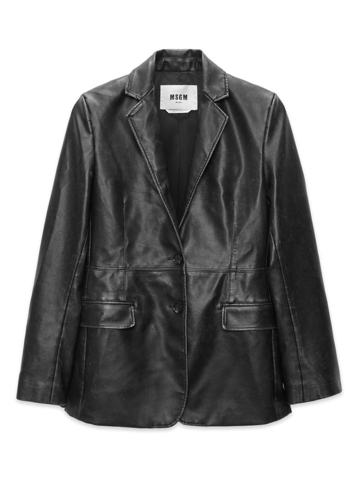 Msgm Black Jacket Women Leather Blazer 3