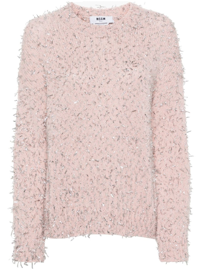 Msgm Women's Pink Lamé Effect Sweater 5