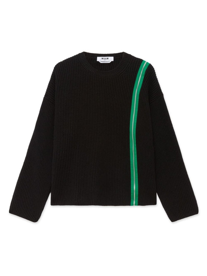 Msgm Maglia Nero Donna Zip Verde 3