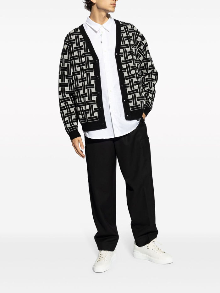 Kenzo Cardigan Nero Uomo Jacquard 1