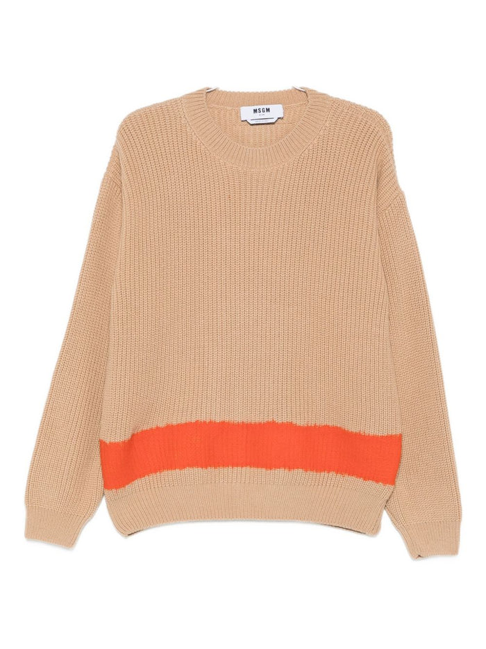 Msgm Herrenpullover in Beige mit kontrastierendem Band 1
