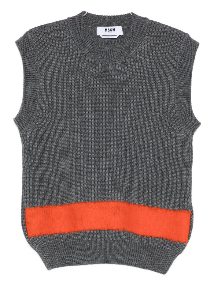 Msgm Gilet Grigio Uomo Banda Colorata 1
