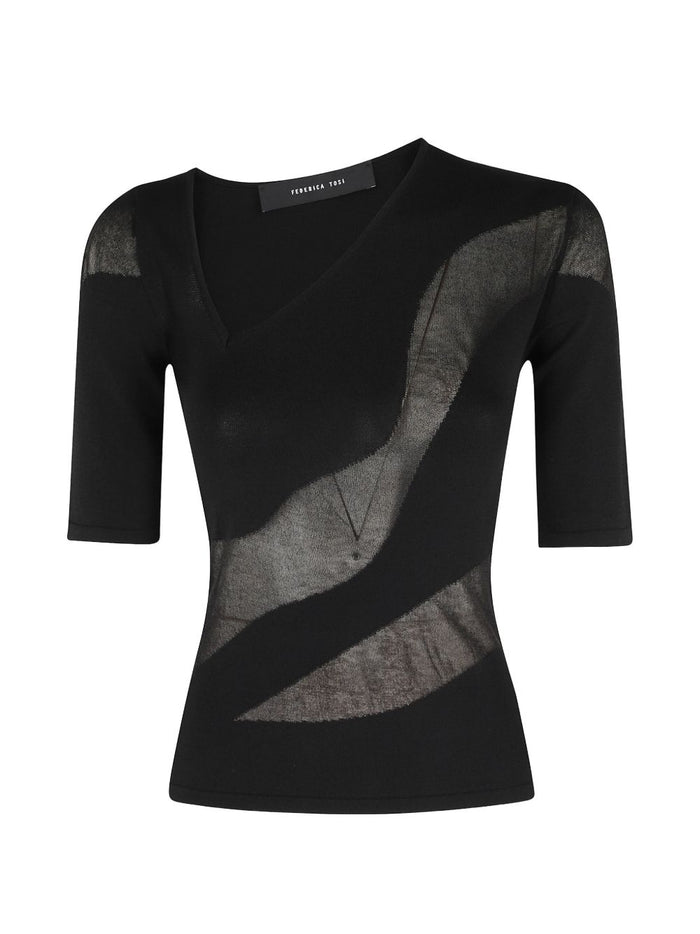 Federica Tosi Maglia Semi-Trasparente Donna Nero 1