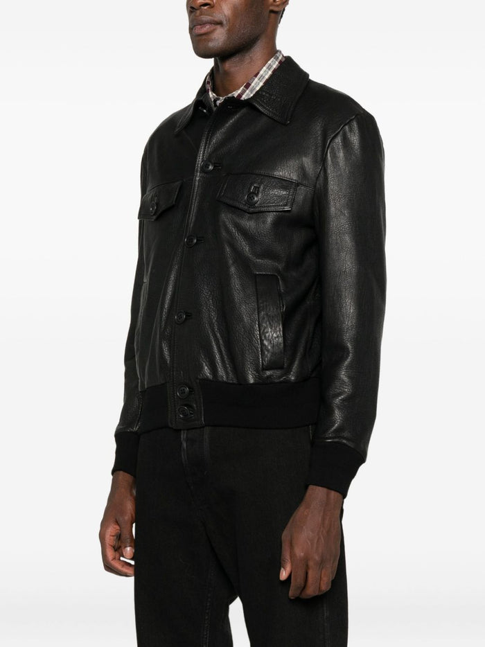 Salvatore Santoro Men's Black Leather Jacket with Collar 1