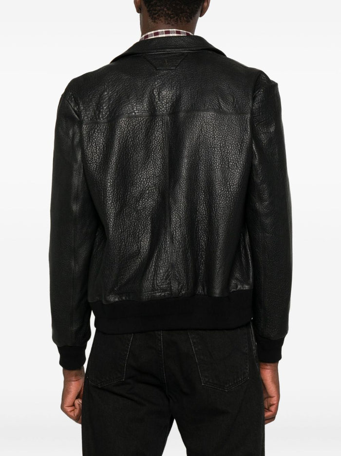 Salvatore Santoro Men's Black Leather Jacket with Collar 3