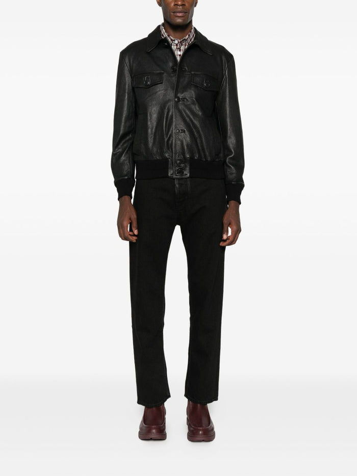 Salvatore Santoro Men's Black Leather Jacket with Collar 2