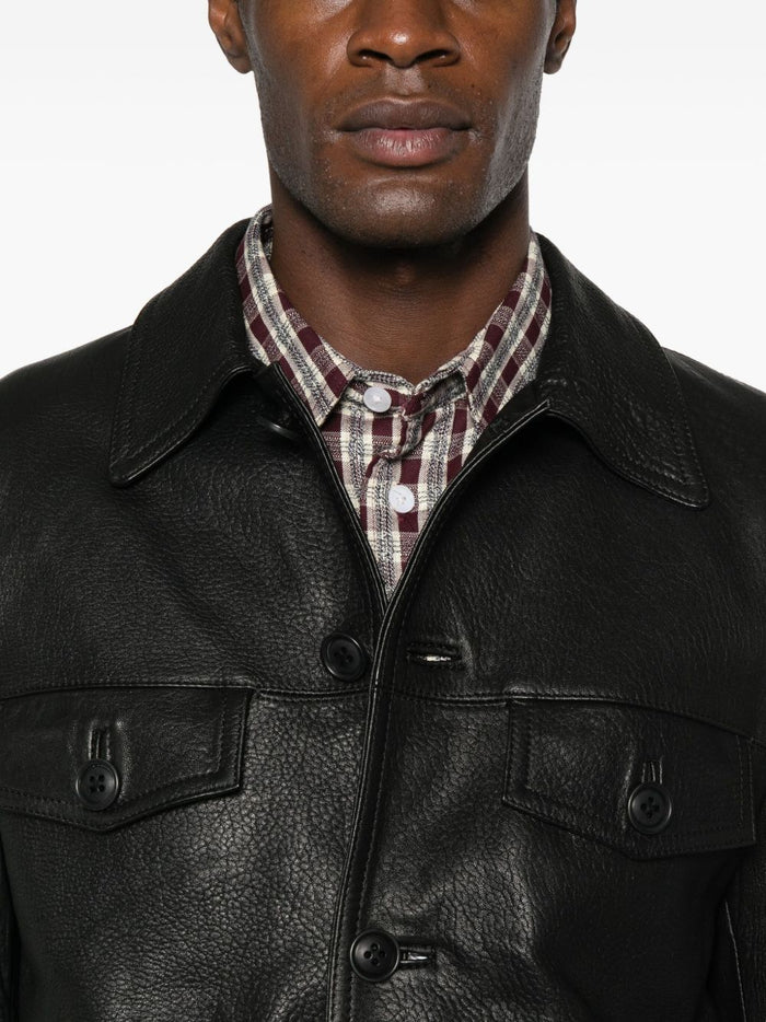 Salvatore Santoro Men's Black Leather Jacket with Collar 4