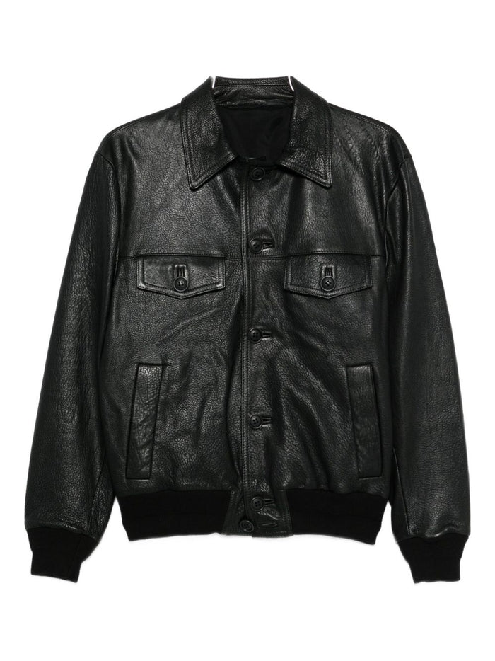 Salvatore Santoro Men's Black Leather Jacket with Collar 5