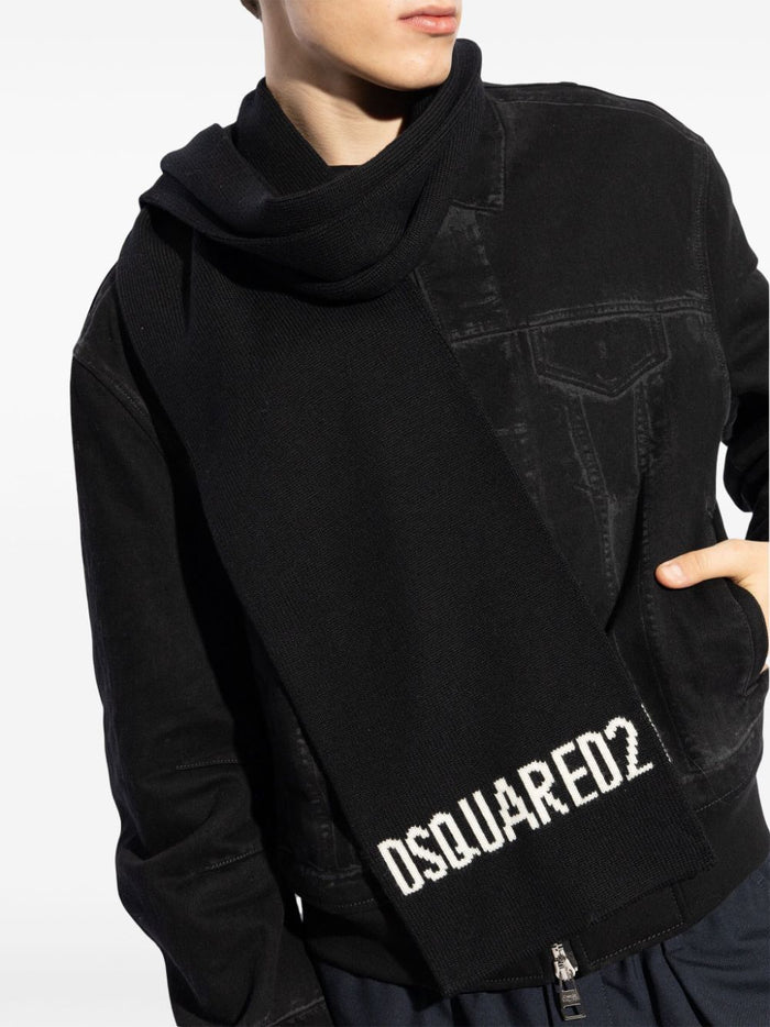 Dsquared2 Sciarpa Nero Uomo Logo ad Intarsio 1