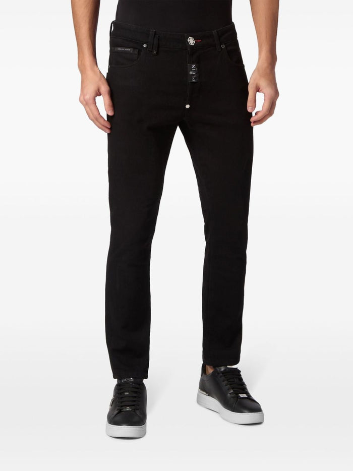 Philipp Plein Jeans Nero Uomo Bottone Logo Hexagon 2