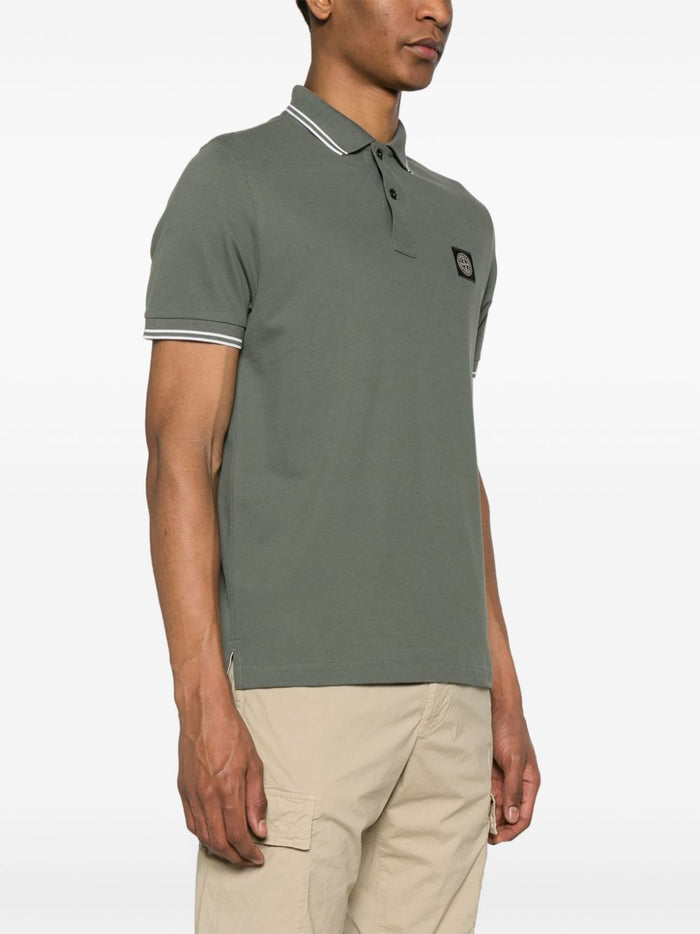 Stone Island Men's Green Polo Shirt with Stripes Detail 2