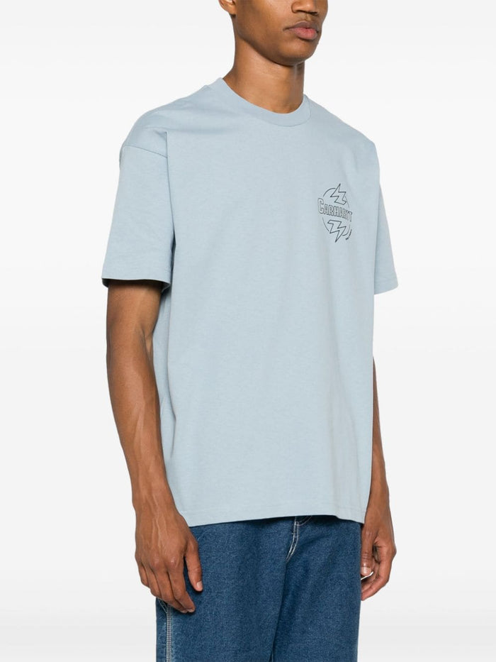 Carhartt Men's Light Blue T-shirt with Lightning Logo Print 2