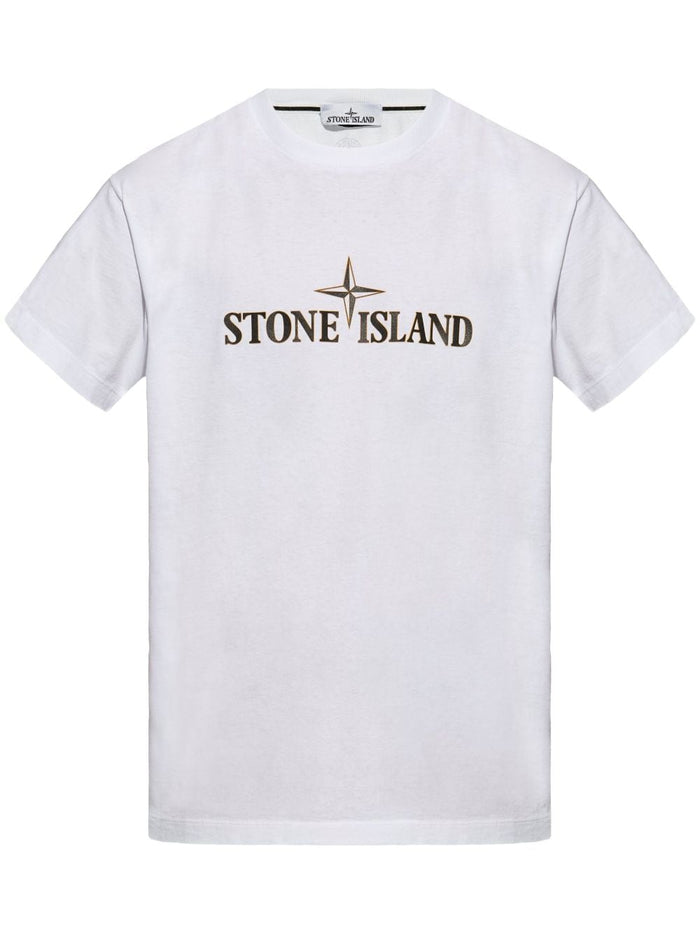 Stone Island T-shirt Bianco Uomo Stampa Logo sul Petto 5