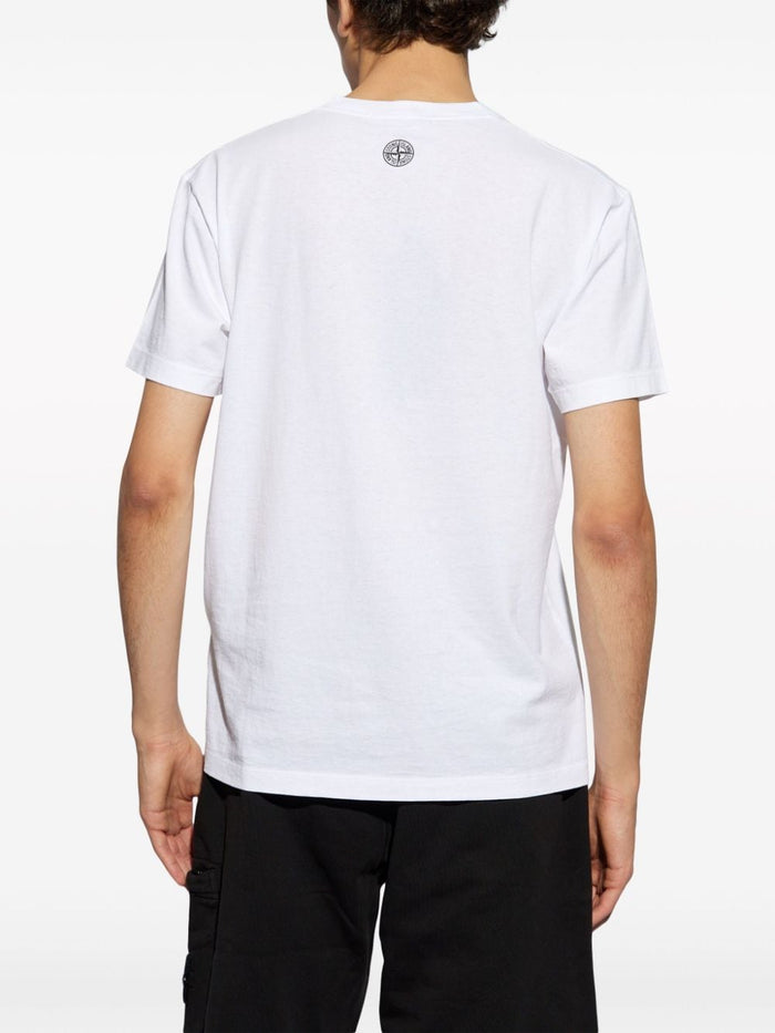 Stone Island T-shirt Bianco Uomo Stampa Logo sul Petto 3