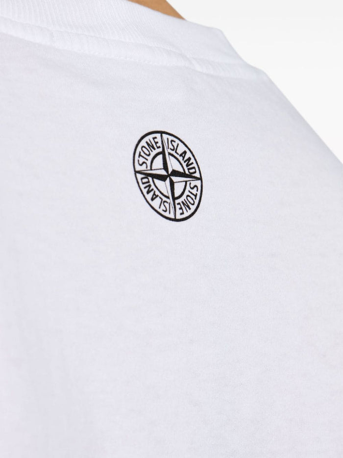 Stone Island T-shirt Bianco Uomo Stampa Logo sul Petto 4