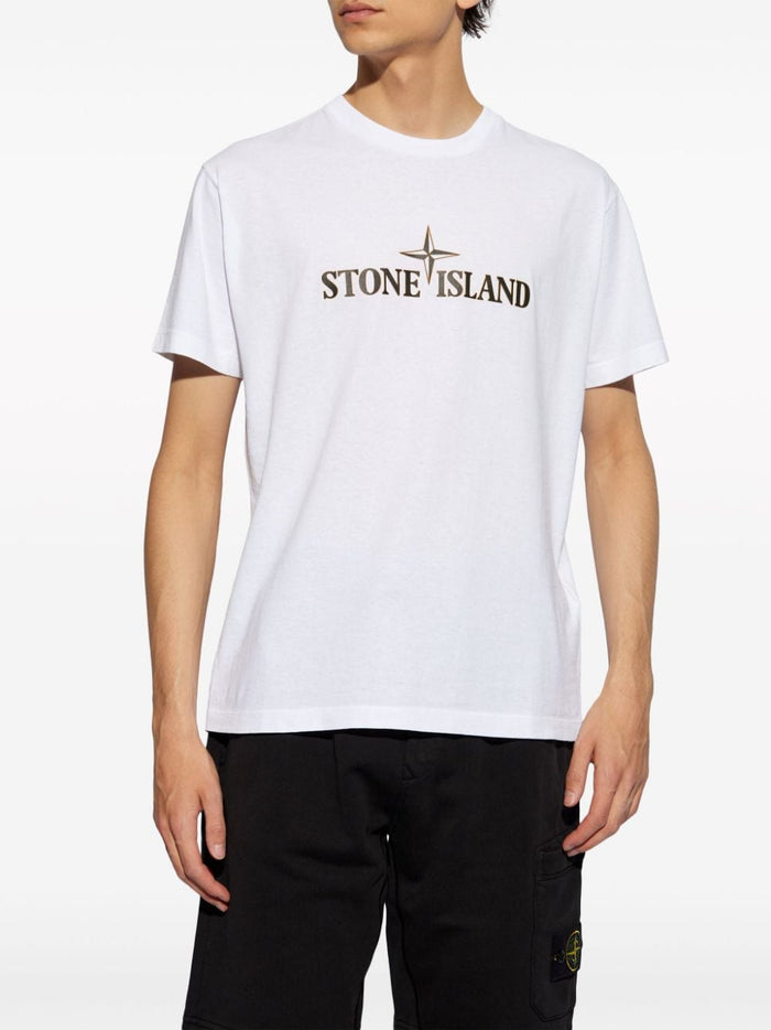 Stone Island T-shirt Bianco Uomo Stampa Logo sul Petto 2