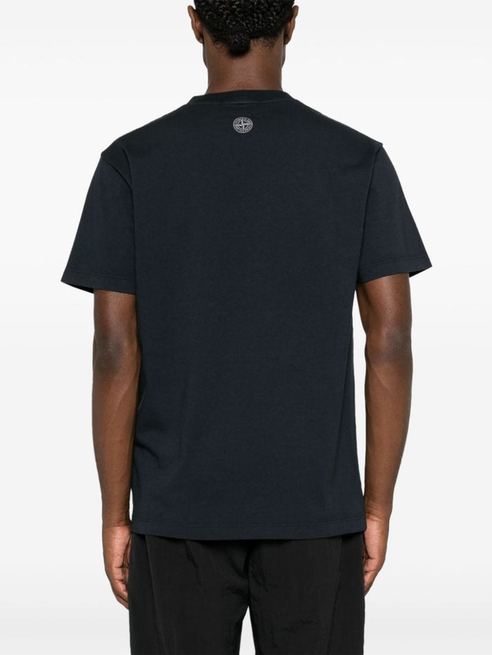 Stone Island T-shirt Blu Uomo Stampa Logo sul Petto 3