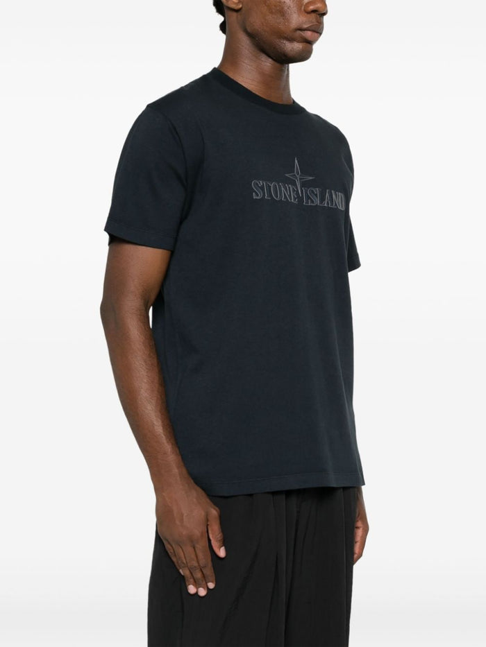 Stone Island T-shirt Blu Uomo Stampa Logo sul Petto 2