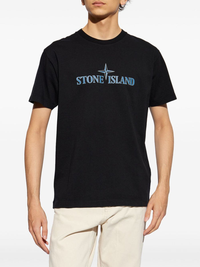 Stone Island T-shirt Nero Uomo Stampa Logo sul Petto 2