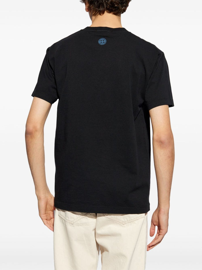 Stone Island T-shirt Nero Uomo Stampa Logo sul Petto 3