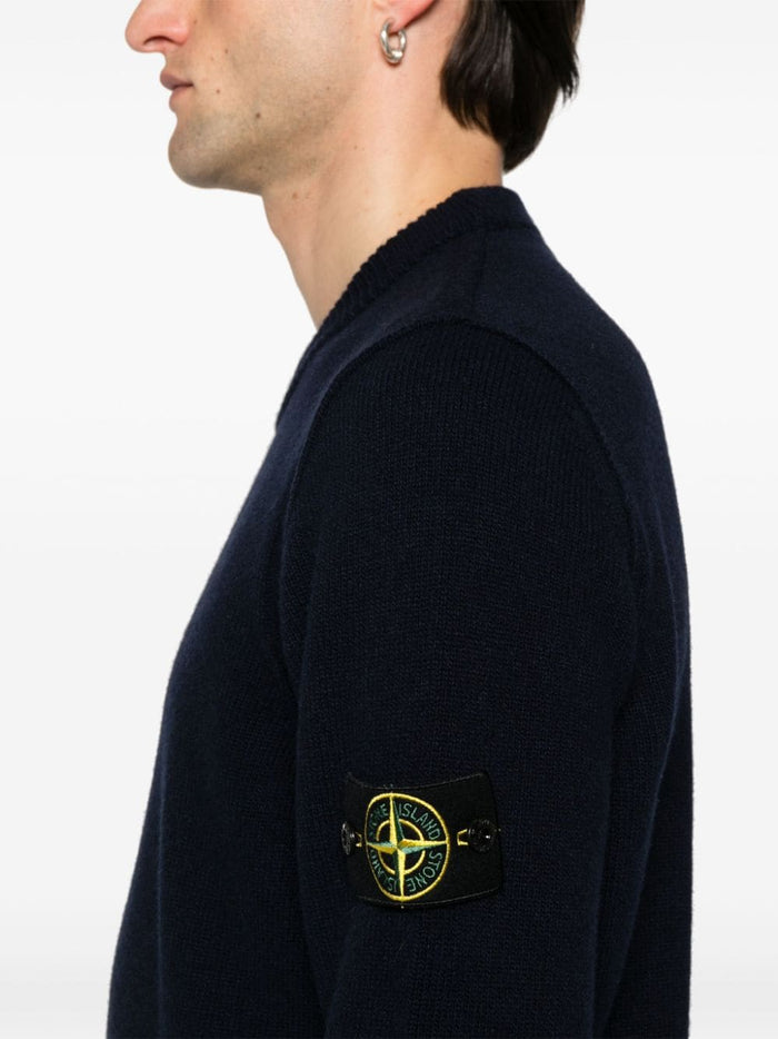 Stone Island Maglia Blu Uomo Girocollo Patch Logo 4