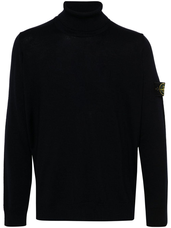 Stone Island Men's Blue Turtleneck Sweater Compass Application 5