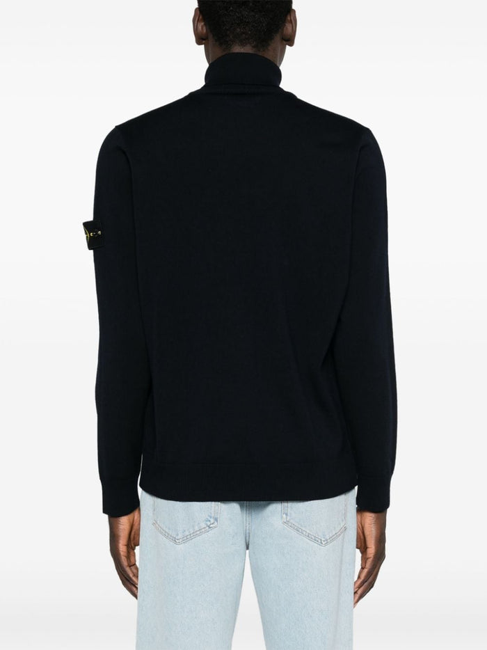 Stone Island Men's Blue Turtleneck Sweater Compass Application 3