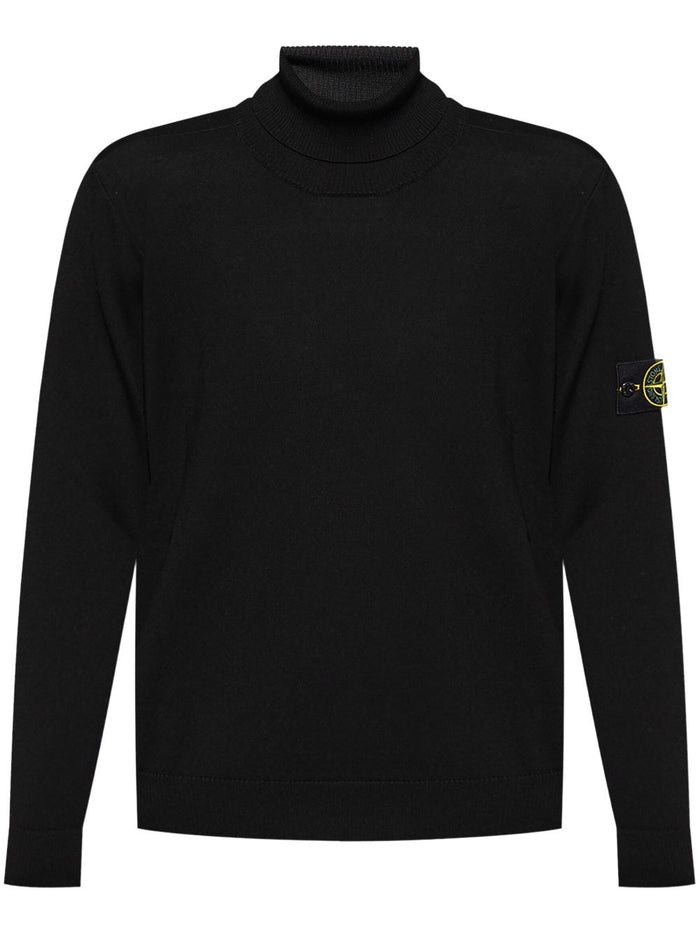 Stone Island Men's Black Turtleneck Sweater Compass Application 5