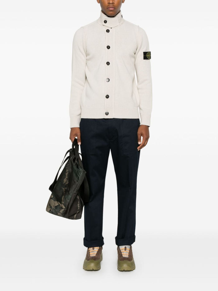 Stone Island Cardigan Bianco Uomo Colletto 1