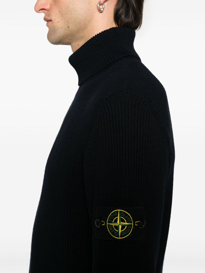 Stone Island Maglia Blu Uomo Dolcevita a Costine 4