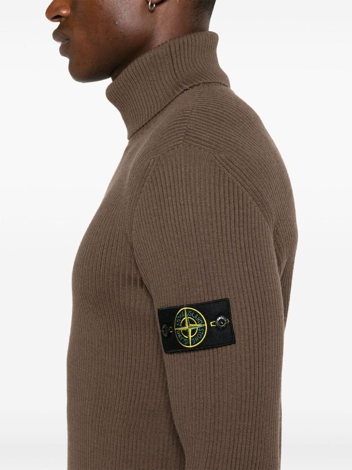 Stone Island Maglia Marrone Uomo Dolcevita a Costine 4